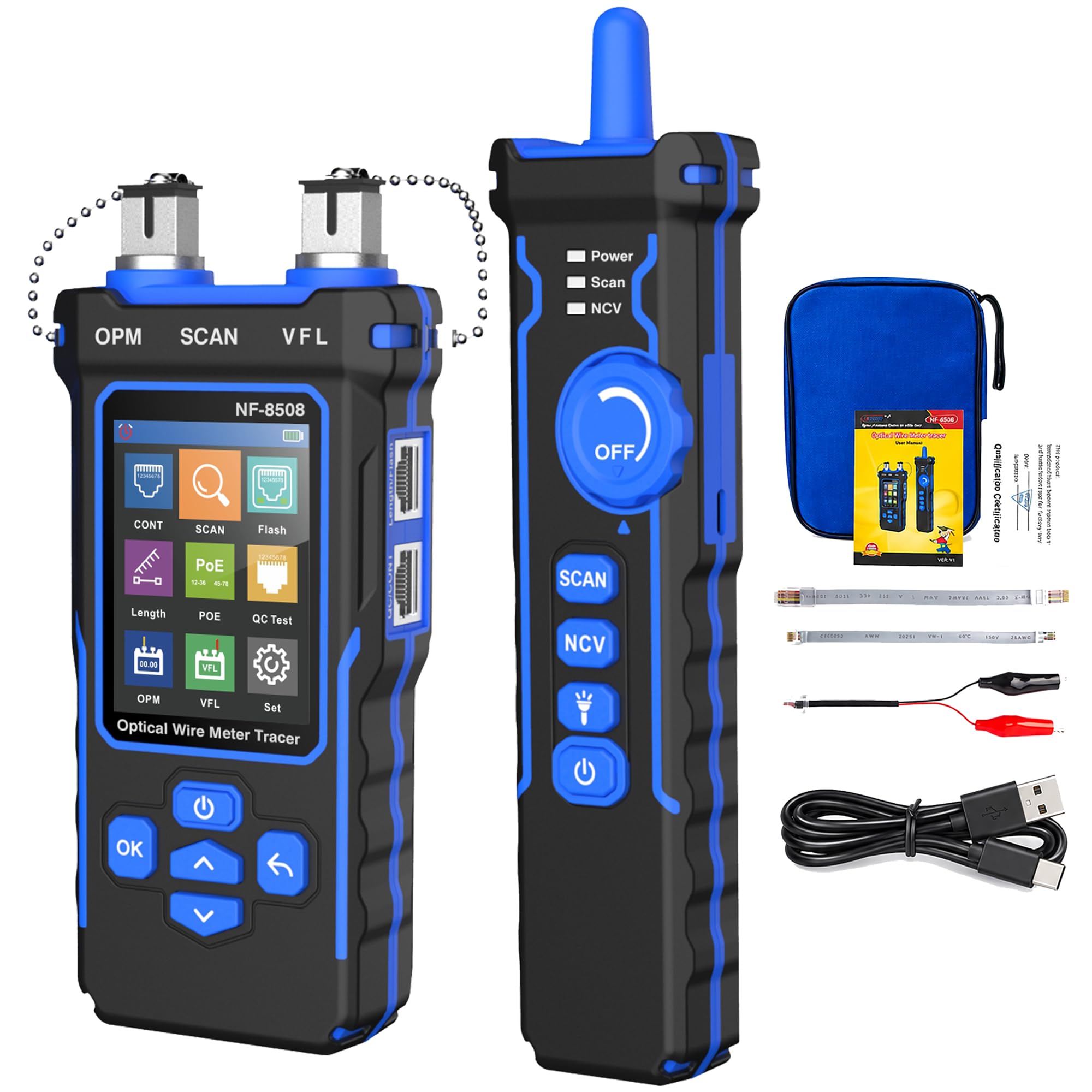 NOYAFA NF-8508 Ethernet Cable Tester - Optical Power Meter, RJ45/RJ11 Tester, VF
