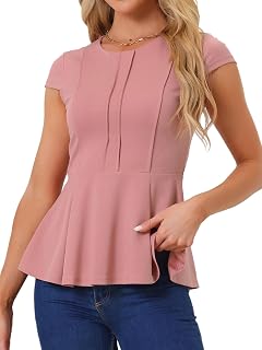Allegra K Work Blouse for Women Peplum Cap Sleeve Business Casual Tops