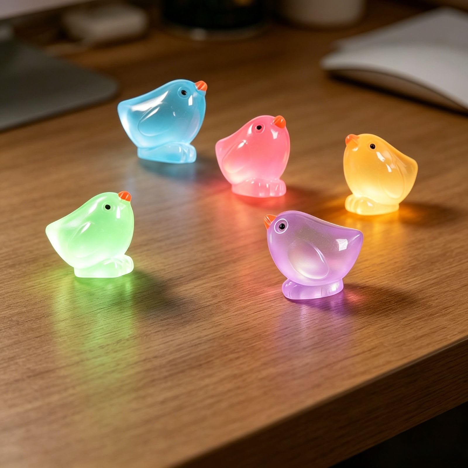 10 Mini Glow in the Dark Chick Figurines Random Color Luminous Bird Ornaments Re