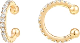 PAVOI CZ Ear Cuffs for Women, 925 Silver, Yellow Gold, Size 12 Millimeters