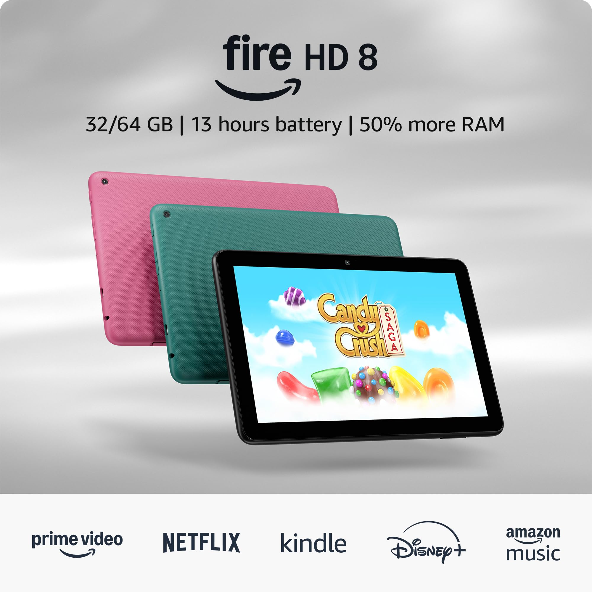 Amazon Fire HD 8 tablet (newest gen), 8" HD Display, 4 GB memory, 64 GB, respons