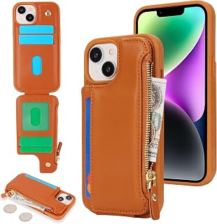 SailorTech iphone 14 case with credit card holder for men iphone 14 case with credit card slots wallet case zipper wallet case for women brown