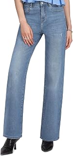 Women's jeans, high waisted wide leg fit jeans, fashion straight leg jeans, wide straight denim trousers with pockets
