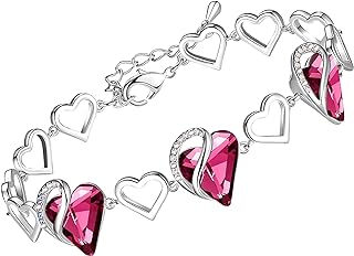 Leafael Infinity Love Heart Gift Bracelet for Women, Birthstone or Healing Stone Crystal, Silver Tone Birthday Jewelry for Her, Mom, and Wife, 7-inch Chain and 2-inch Extender