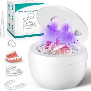 Upgraded Ultrasonic Retainer Cleaner, 45kHz Ultrasonic Dentures Cleaner for Night Guards, Braces, Aligner, Toothbrush, Jewelry and More, 4 Modes Cleaning Pod 200ML