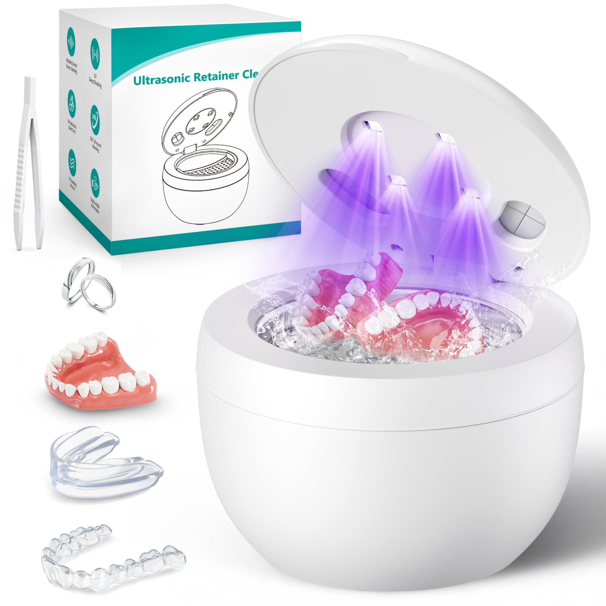 Upgraded Ultrasonic Retainer Cleaner, 45kHz Ultrasonic Dentures Cleaner for Nigh
