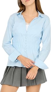 Forever 21 Women's Poplin Button-Down Long Sleeve Shirt Collared Top with Self-Tie Back