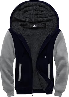 SCODI Hoodies for Men Heavyweight Fleece Sweatshirt - Full Zip Up Thick Sherpa Lined Blue grey XL