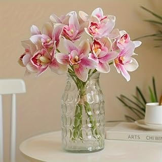 Artificial Orchid Flowers in Pot, 12 Pcs Artificial Orchid Flowers for Centerpieces Home Office Wedding Party Decoration Pink Purple