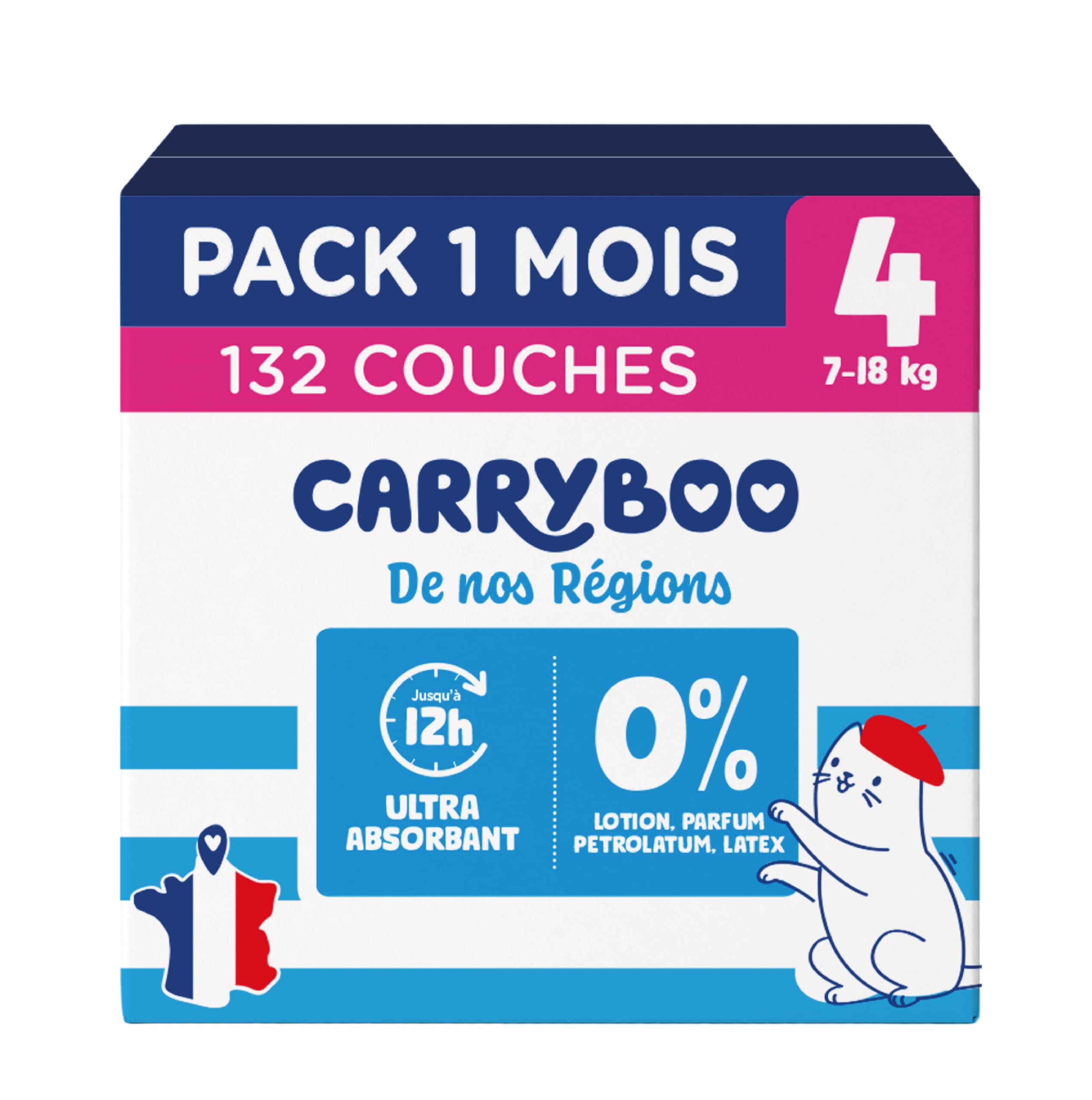 CARRYBOO - 132 Healthy and Ultra Absorbent Diapers - Size 4 (7-18 kg) | 12 hours