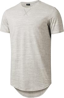 LETAOTAO Mens Longline Gym Muscle Bodybuilding Tshirts Hipster Reflective Line Scallop Crewneck Tees Shirts Tops