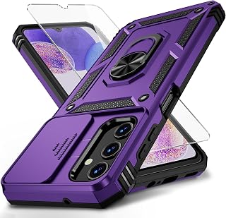 Vinve for Samsung Galaxy A13 5G Case, Galaxy A13 5G Phone Case,Slide Camera Cover HD Screen Protector Military Grade Magnetic Ring Holder Shockproof Kickstand Protective Case, Deep Purple