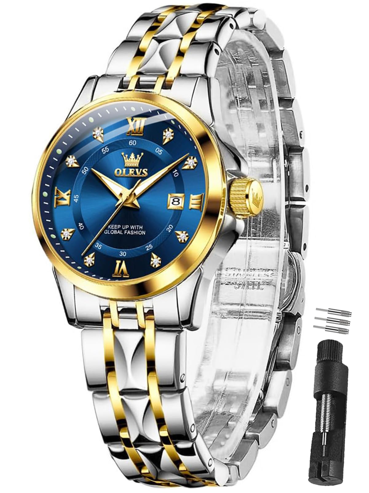 OLEVS Ladies Watch Two Tone Watches for Women Date Dress Watches for Small Wrist