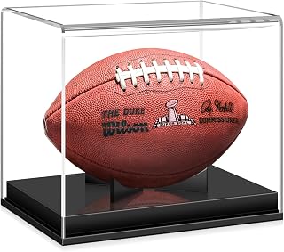 KKU Football Display Case, Acrylic Football Case Display Case Autographed Football Holder, No Assembly Required Football Display Box with Removable Built-in Football Display Stand