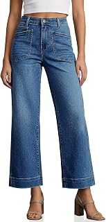 Cicy Bell Womens Cropped Wide Leg Jeans High Waisted Baggy Denim Ankle Pant