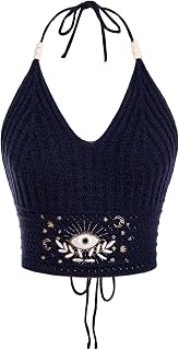 Verdusa Women's Y2k Halter Tops Embroidery Crop Top Western Cowgirl Shirts