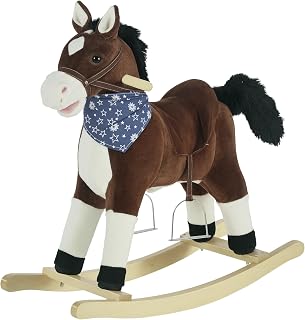 Qaba Kids Plush Ride-On Rocking Horse Toy with Fun Realistic Sounds Brown | Cowboy Rocker, for Child 3-6 Years Old