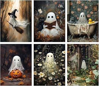 Canrichshop 6 Packs Halloween 5D Diamond Art Painting Kits for Adults,Ghost Diamond Painting Kits for Beginners,Halloween Full Drill Diamond Dots,Gem Art Crafts for Adults Wall Decor 12x16in