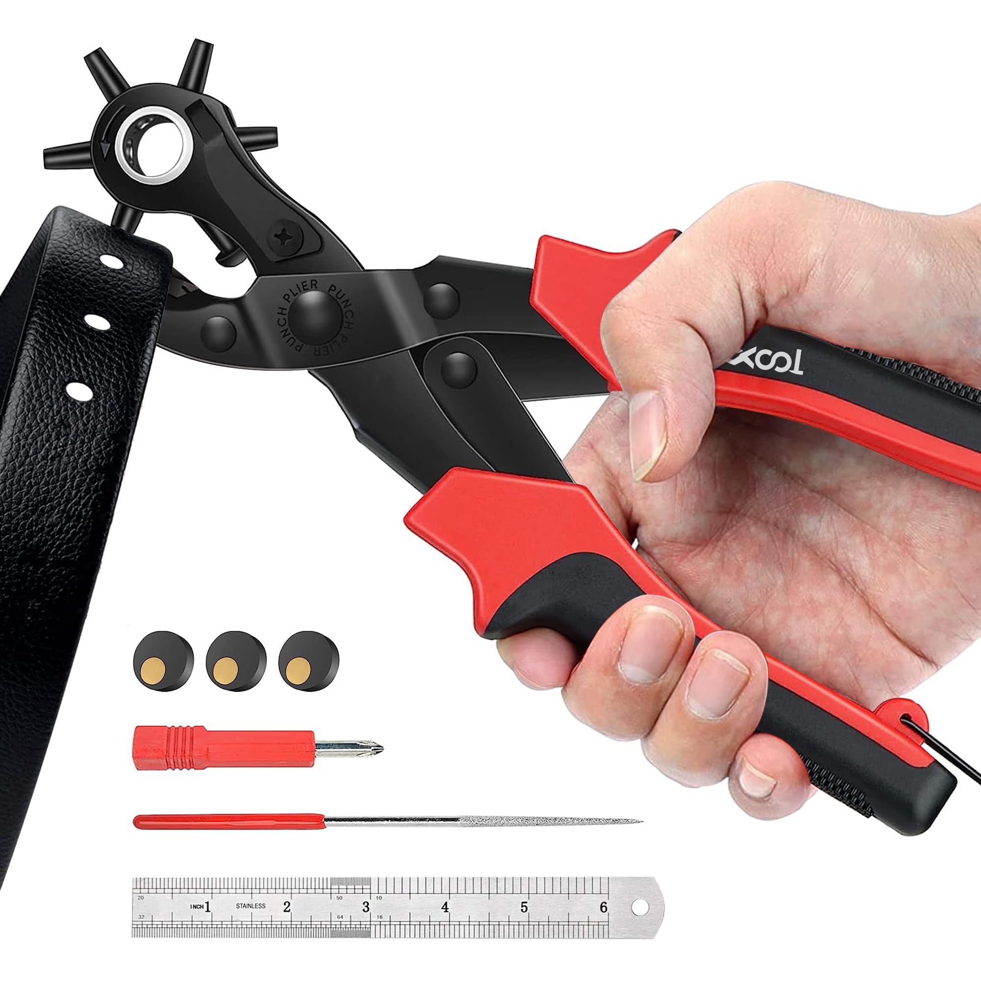 Revolving Punch Plier Kit, XOOL Leather Hole Punch Set for Belts, Watch Bands, S