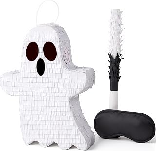 JOYIN Ghost Pinata, 11 x 14.7 Inch Spooky Pinata with Stick and Blindfold, Fillable Candy Holder for Kids Party Games, Birthday Parties, Trick or Treat Decorations
