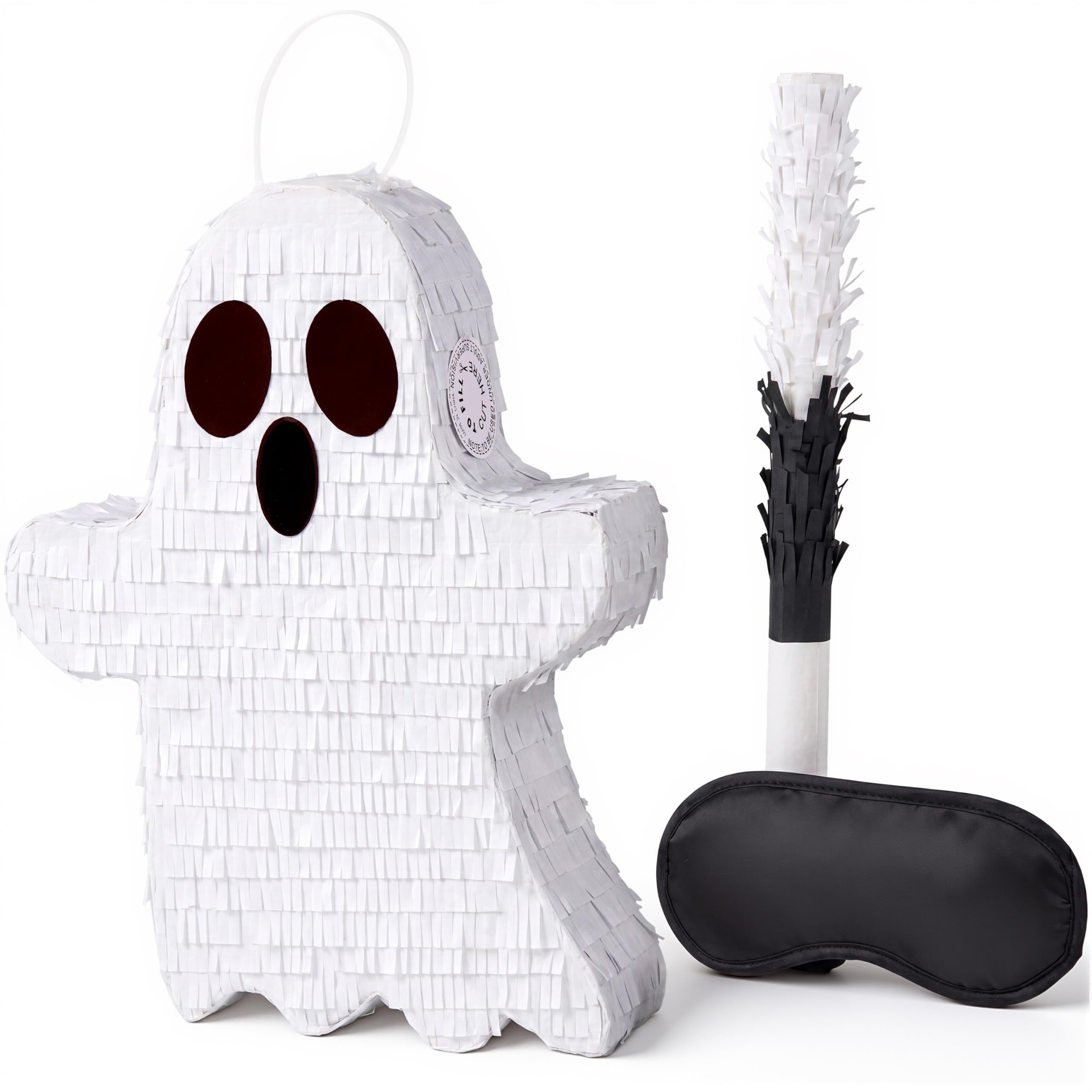 JOYIN Ghost Pinata, 11 x 14.7 Inch Spooky Pinata with Stick and Blindfold, Filla