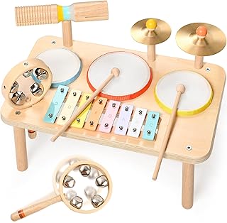 WINGYZ Kids Drum Set, 9-in-1 Montessori Toys | Wooden Musical Instruments for Toddlers, Baby Musical Toys with Drums, Xylophone, Helps Hand-Eye Coordination