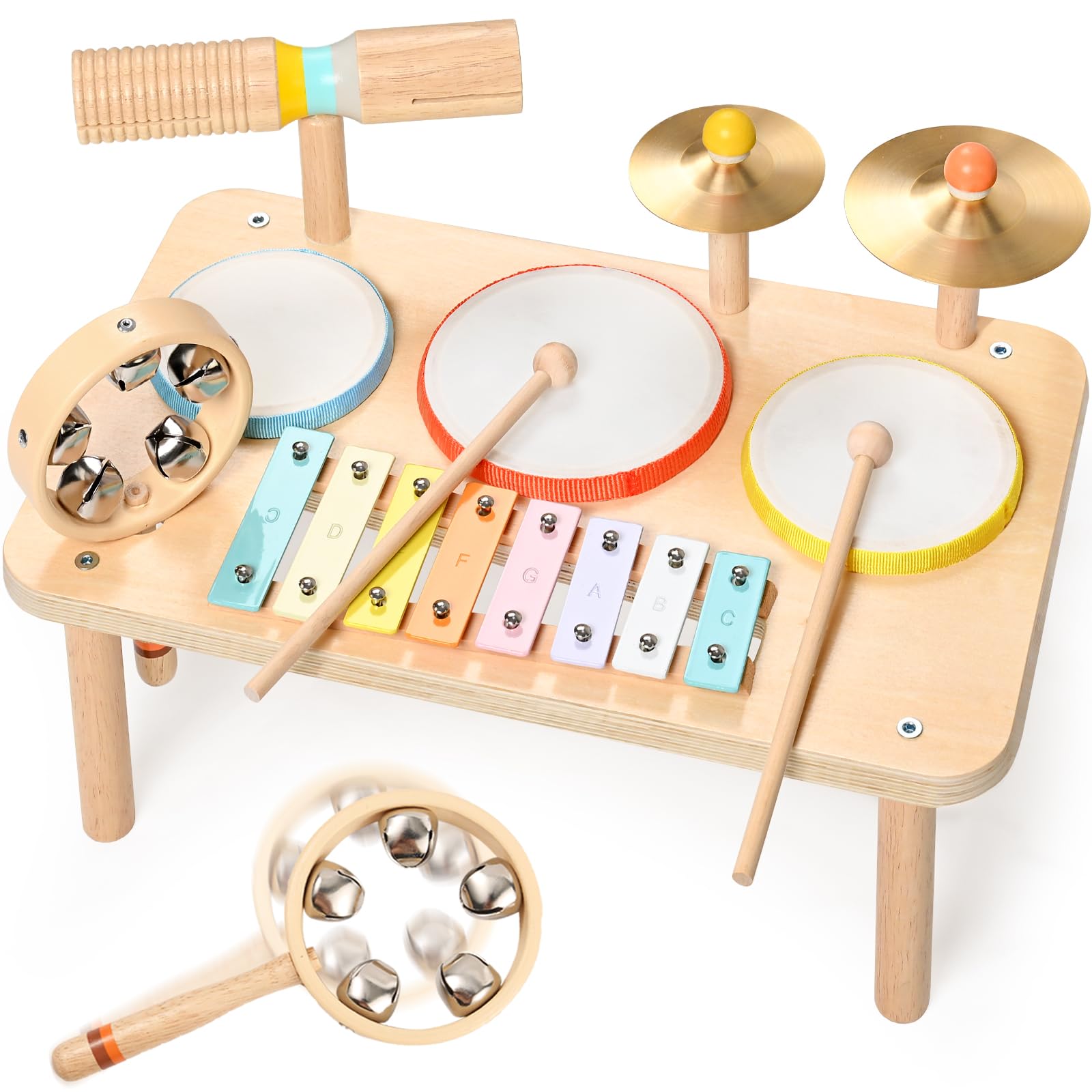 WINGYZ Kids Drum Set, 9-in-1 Montessori Toys | Wooden Musical Instruments for To
