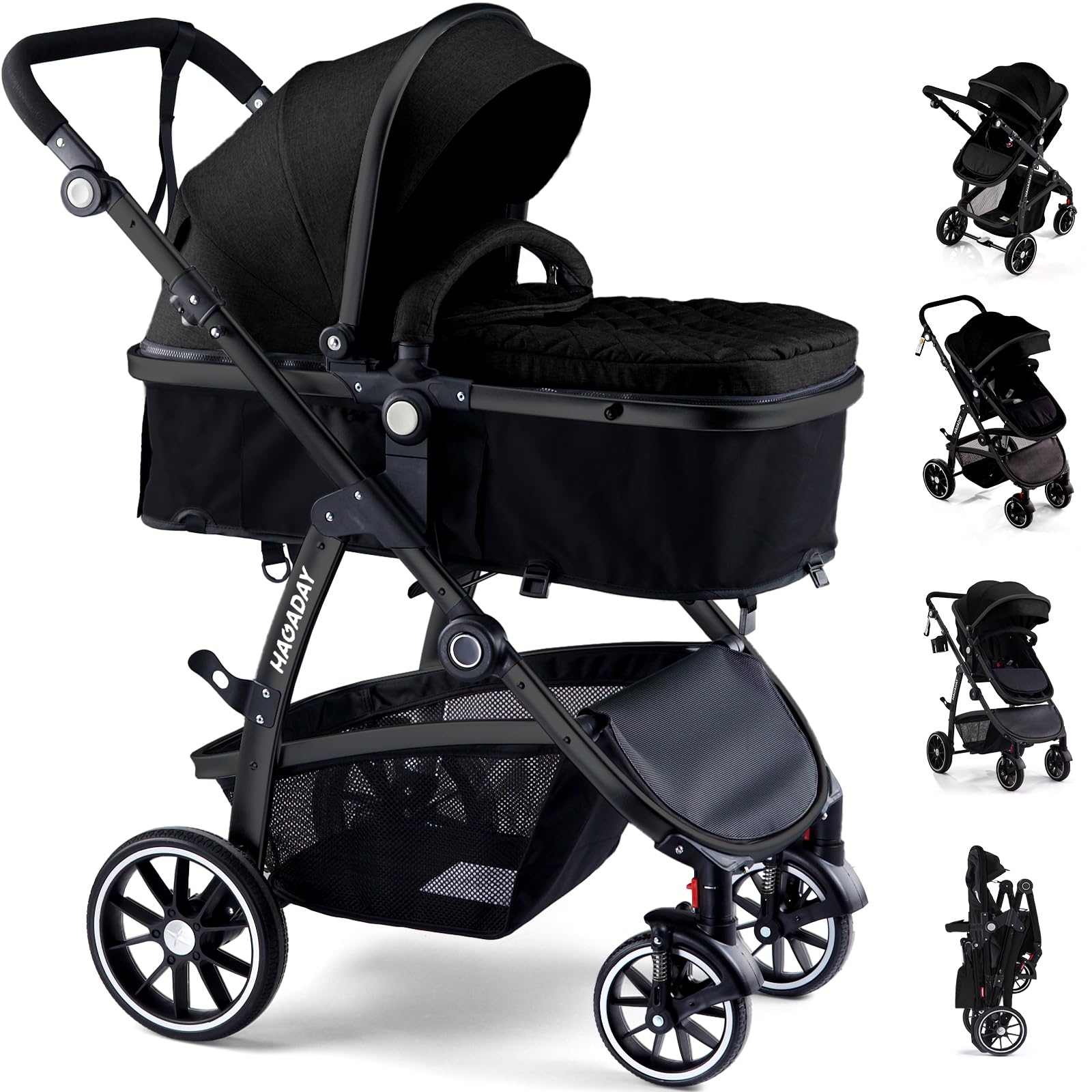 Baby Stroller, 2-in-1 Reversible Toddler Seat with Lie-Flat Mode, Foldable Infan