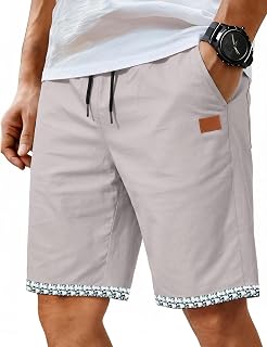 COOFANDY Men's Casual Shorts Cotton Elastic Waist Drawstring Shorts Lightweight Summer Beach Shorts