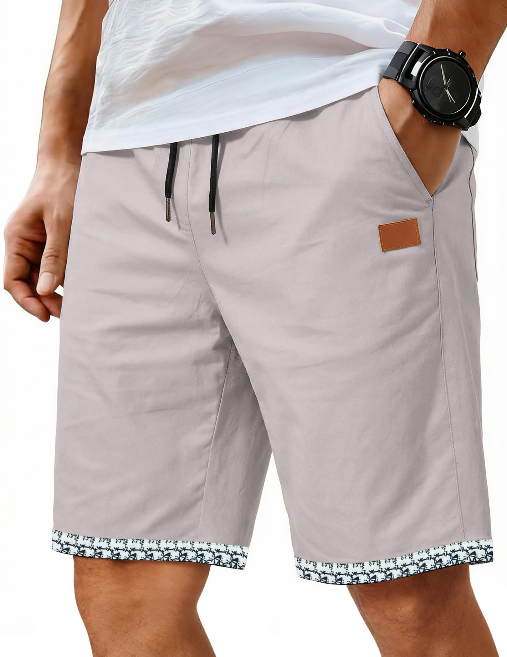 COOFANDY Men's Casual Shorts Cotton Elastic Waist Drawstring Shorts Lightweight 