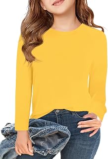 Haloumoning Girls Long Sleeve T-Shirt Crewneck ops | Plain,Cute,Casual Tee Shirt,Basic,Soft,Fashion,School Uniform P.E. Gym,Kids Clothes,Children