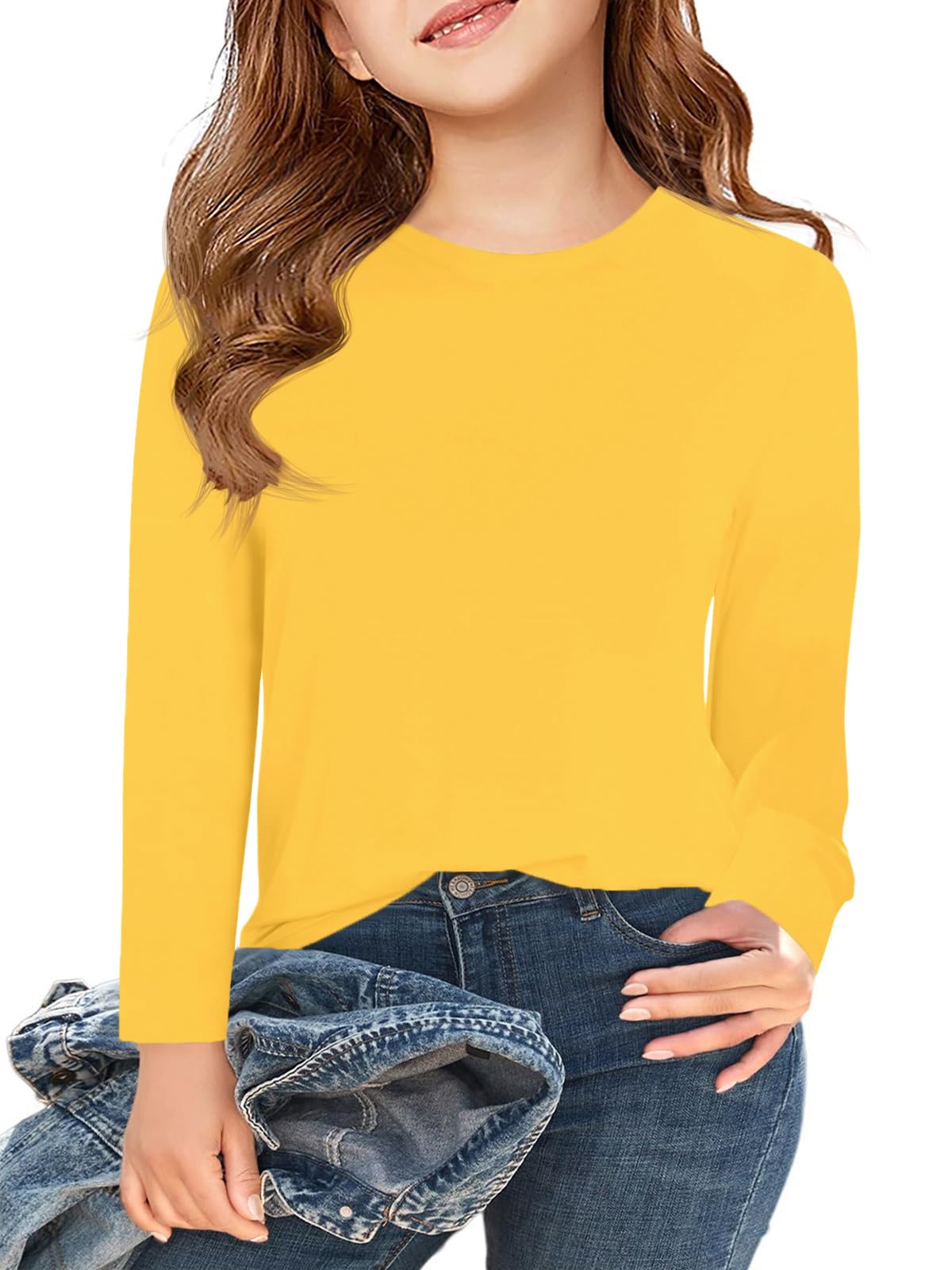 Haloumoning Girls Long Sleeve T-Shirt Crewneck ops | Plain,Cute,Casual Tee Shirt