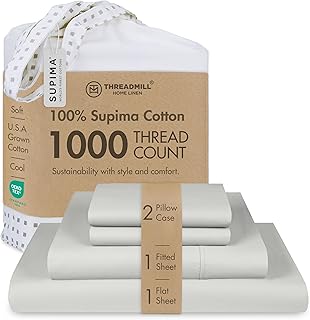 Threadmill 1000TC Supima Cotton King Sheet Set, Sateen, Light Grey, 4-Piece