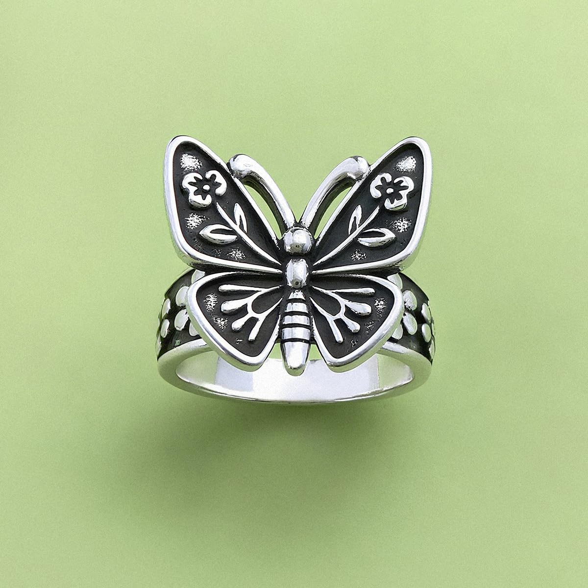 1 x Simple Unique Elegant Butterfly Flower Silver Ring for Women Thin Jewelry Va