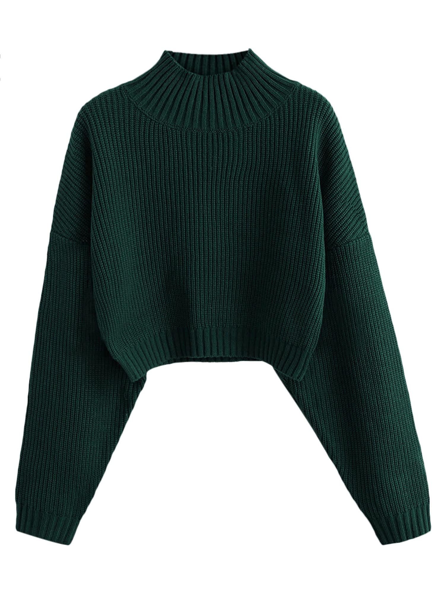 ZAFUL Women's Cropped Turtleneck Sweater Lantern Sleeve Ribbed Knit Pullover Swe