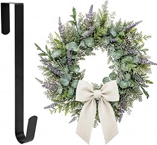 Sattiyrch 15" Wreath Hanger for Front Door, Over the Door Wreath Hook | No drilling or screws,closes normally,holds up to 22 lbs for everyday and seasonal wreaths.Black,1 Pack