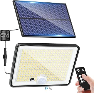 LOTMOS Outdoor Solar Motion Detector Light with Remote Control, 342 LED Solar Light IP65 Waterproof Solar Spotlight, 3 Modes Solar Lighting for Garden, Garage, Yard, Cool White