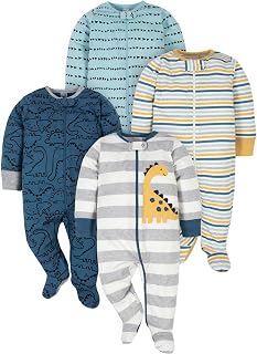 Gerber Baby Boys 4 Pack 'N Play Footie And Toddler Sleepers, Dinosaur Blue, Newborn US