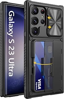 Vihibii for Samsung Galaxy S23 Ultra Case Wallet with Card Holder, Black | Slide Camera Cover, Kickstand, Military Grade Drop Protection, Rugged Hard Back, Silicone Edge Wallet Phone Case, 2023, Black