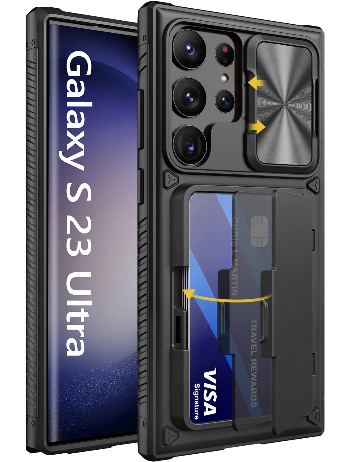 Vihibii for Samsung Galaxy S23 Ultra Case Wallet with Card Holder, Black | Slide