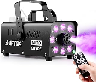 AGPTEK Fog Machine, 12 Colors, 600W Smoke Machine, Low Fluid Auto Shutoff | 4000CFM, Auto Mode&Wireless Remote, RGB Effect, Dry Run Protect, Wedding, Halloween, Party, DJ Stage, Indoor&Outdoor Use