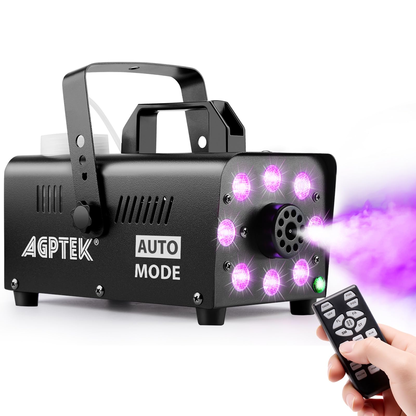 AGPTEK Fog Machine, 12 Colors, 600W Smoke Machine, Low Fluid Auto Shutoff | 4000