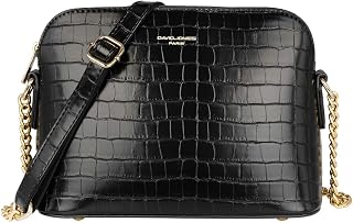 David Jones - Small Shoulder Bag for Women Chain – Crocodile Leather Messenger Crossbody Bag – Clutch Evening Clutch Bag – Shopping Bag – Black