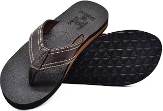 KuaiLu Flip-Flops, Men's Soft Leather Bathing Sandals, Comfy, Wide Feet, Yoga, Foam, Summer, Beach, Toe Separator