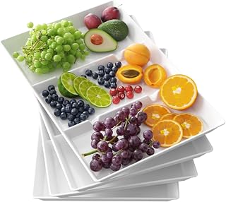 Lifewit Divided Serving Tray Platter Plastic, 4PCS White Reusable Trays for Food Eating, Buffet/Sandwich/Tea/Drink/Snack/Dinner Serving Platters for Kichen, Bar, Restaurant, 38.1 x 25.4 cm