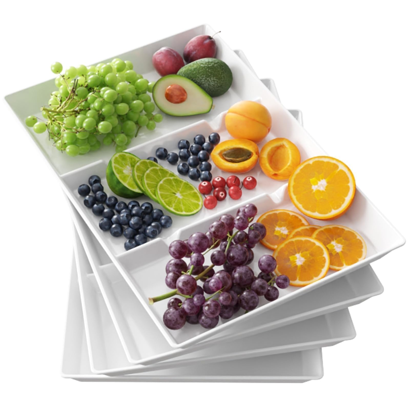 Lifewit Divided Serving Tray Platter Plastic, 4PCS White Reusable Trays for Food