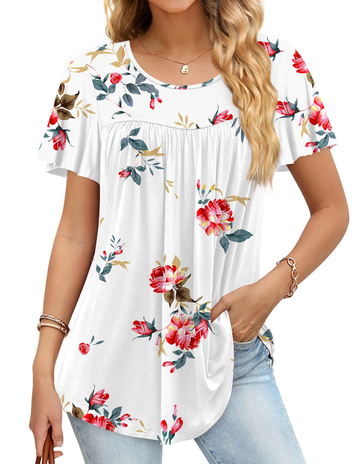 Anymiss 2025 Women's Summer Casual Elegant Short Sleeve Loose Fit Tunic Top Size