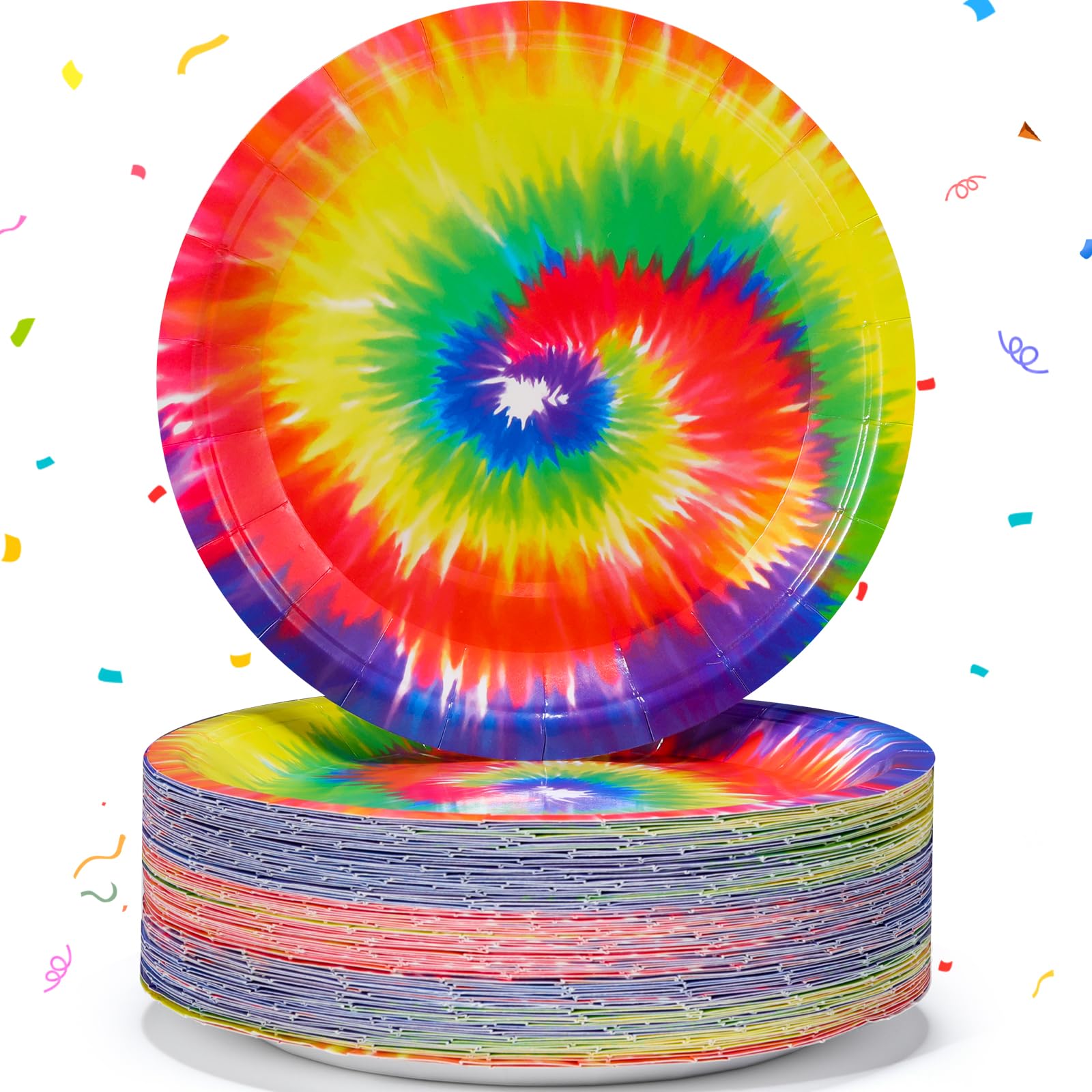 Domensi 100 Pack Tie Dye Paper Plates 7 Inch Rainbow Disposable Dessert Plates T