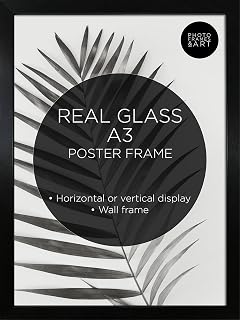pf+a REAL GLASS Premium A3 Black Picture Poster Frame Portrait & Landscape