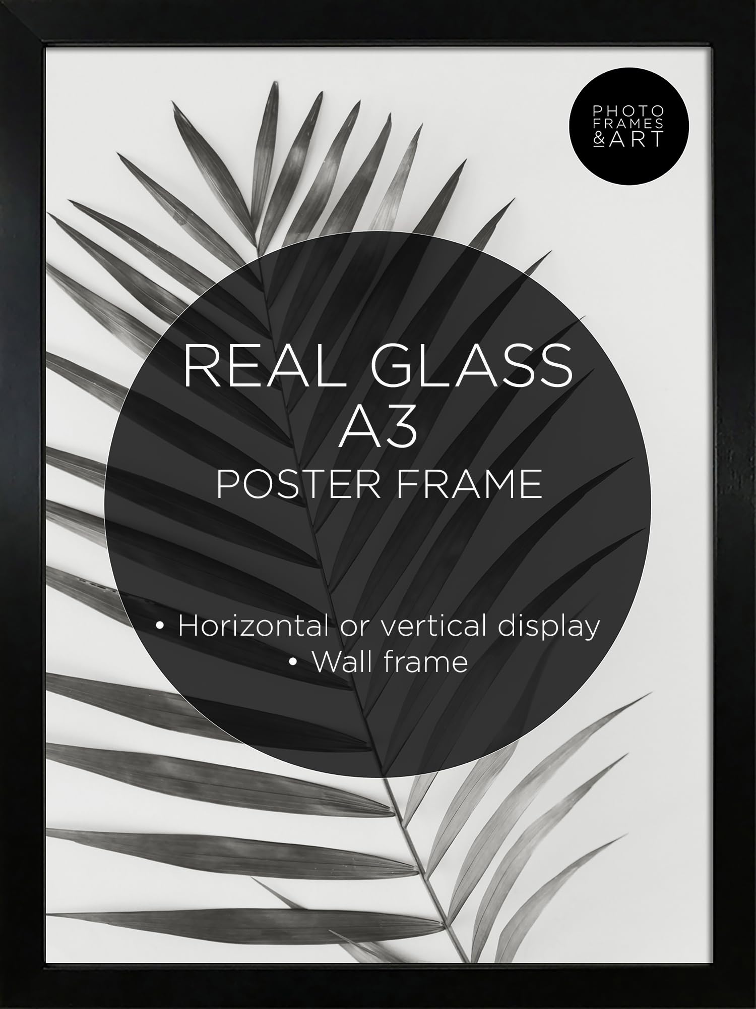 pf+a REAL GLASS Premium A3 Black Picture Poster Frame Portrait & Landscape